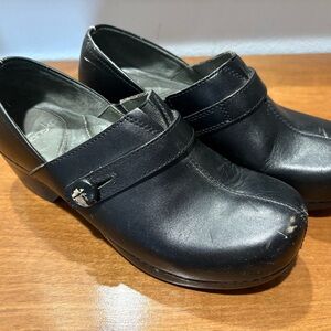 Dansko Black Leather Slip-On Shoes